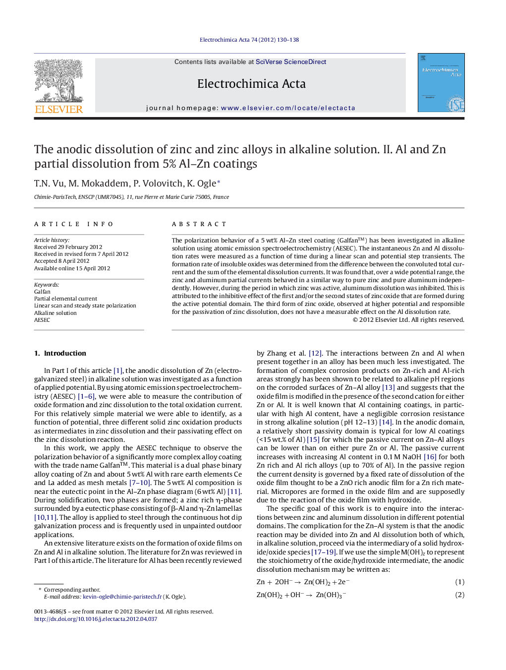 The anodic dissolution of zinc and zinc alloys in alkaline solution. II. Al and Zn partial dissolution from 5% Al–Zn coatings