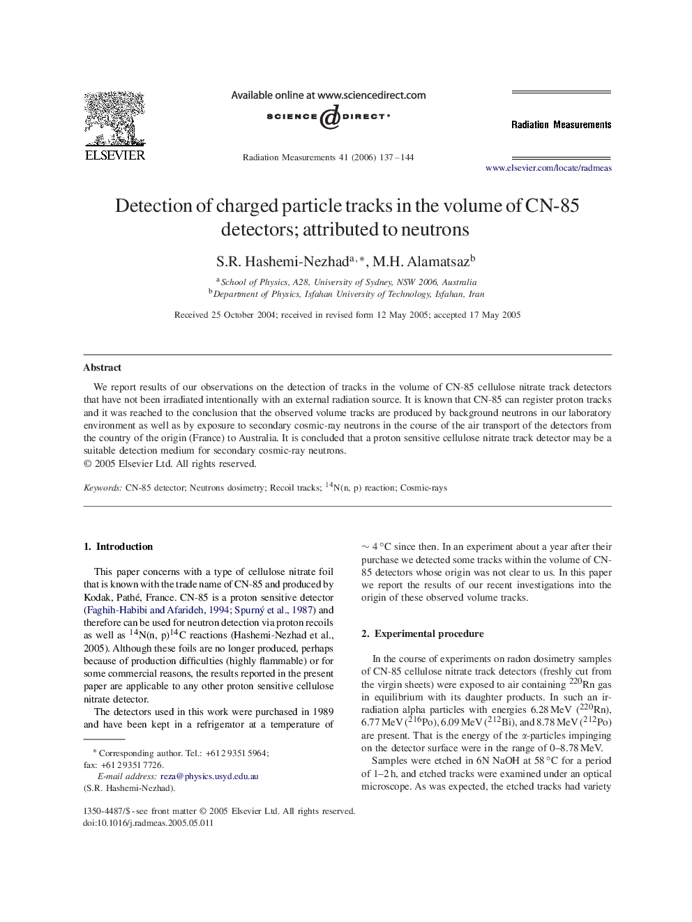 Detection of charged particle tracks in the volume of CN-85 detectors; attributed to neutrons