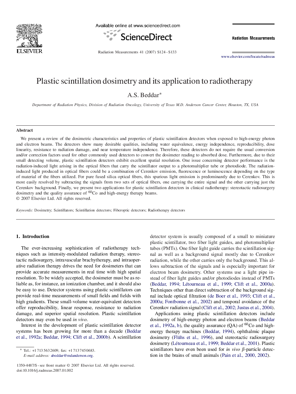 Plastic scintillation dosimetry and its application to radiotherapy