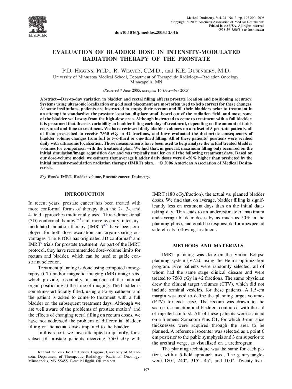 Evaluation of bladder dose in intensity-modulated radiation therapy of the prostate