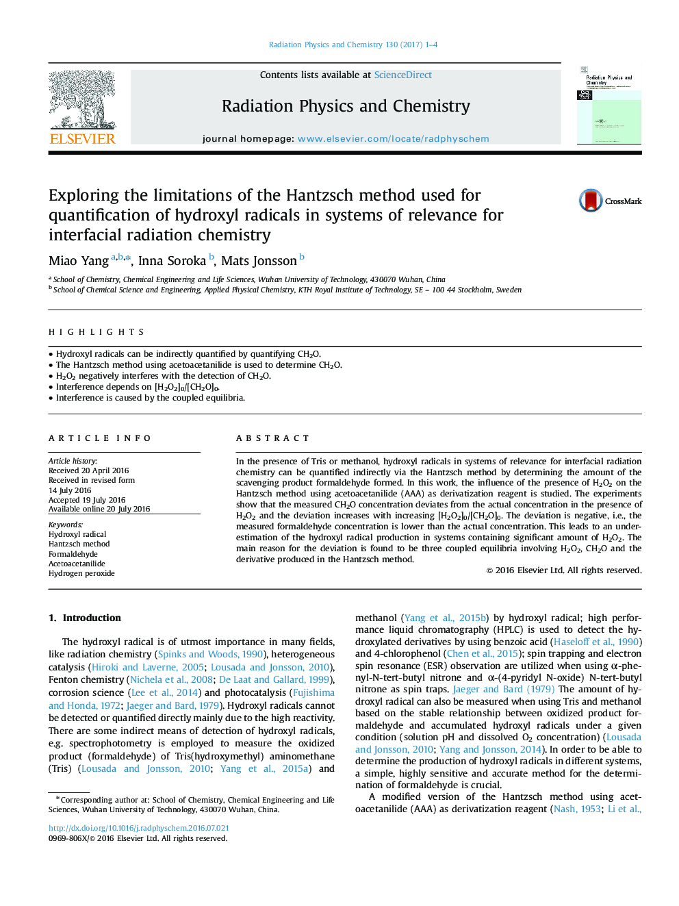 Exploring the limitations of the Hantzsch method used for quantification of hydroxyl radicals in systems of relevance for interfacial radiation chemistry