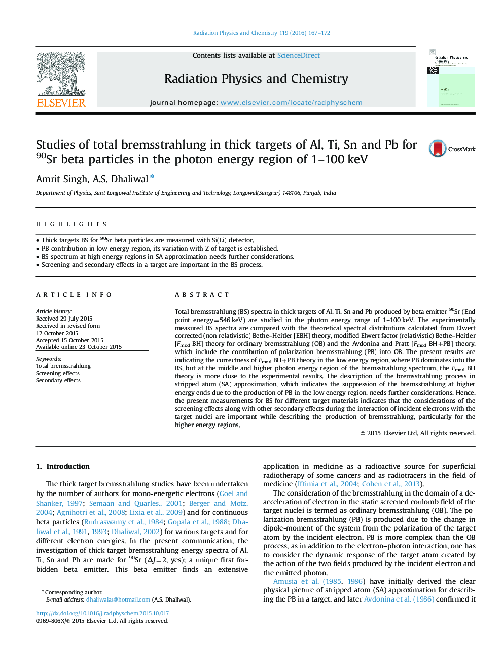 Studies of total bremsstrahlung in thick targets of Al, Ti, Sn and Pb for 90Sr beta particles in the photon energy region of 1-100Â keV