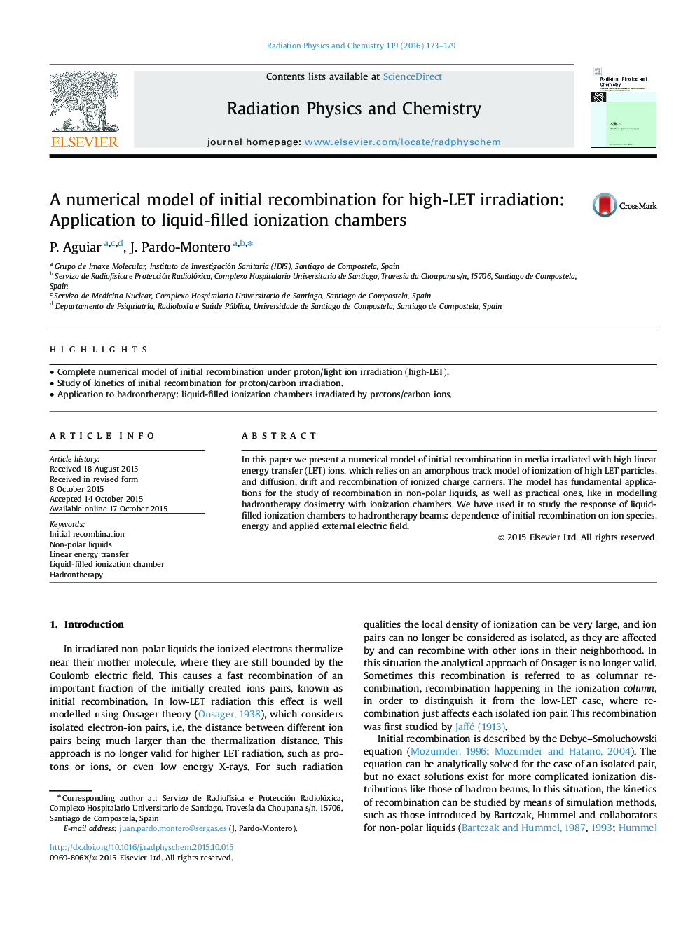 A numerical model of initial recombination for high-LET irradiation: Application to liquid-filled ionization chambers