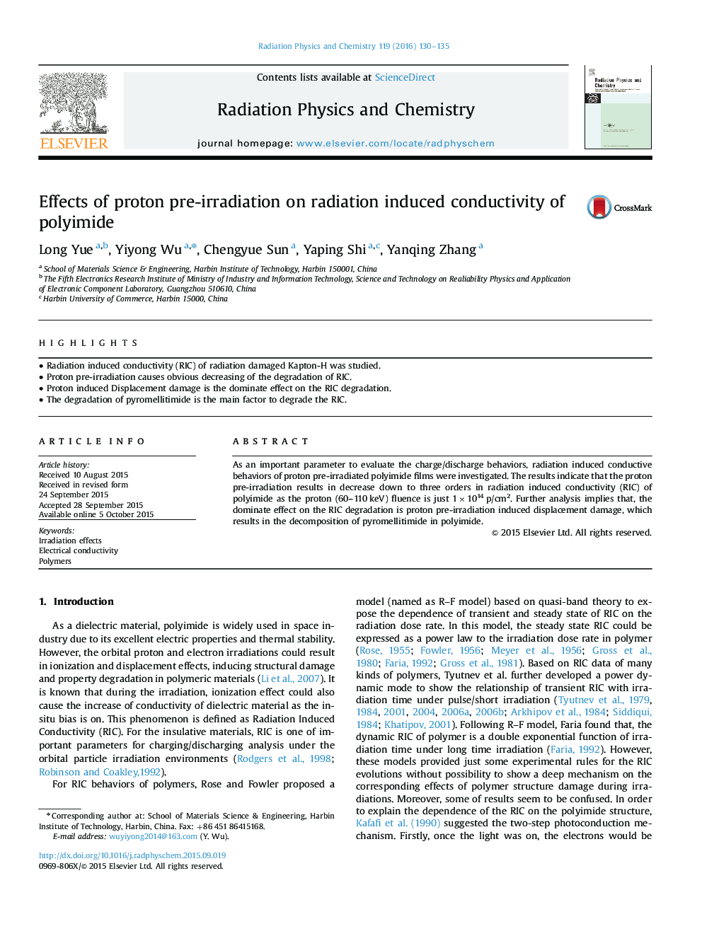 Effects of proton pre-irradiation on radiation induced conductivity of polyimide