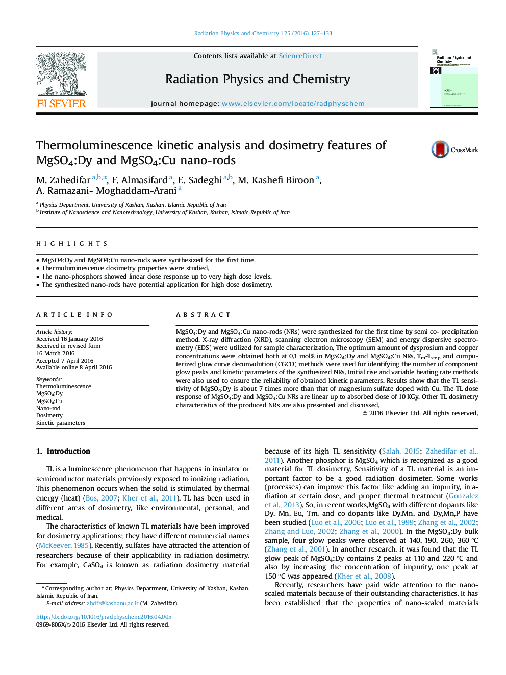 Thermoluminescence kinetic analysis and dosimetry features of MgSO4:Dy and MgSO4:Cu nano-rods