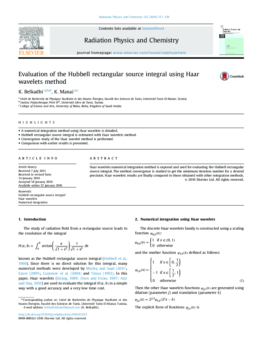 Evaluation of the Hubbell rectangular source integral using Haar wavelets method