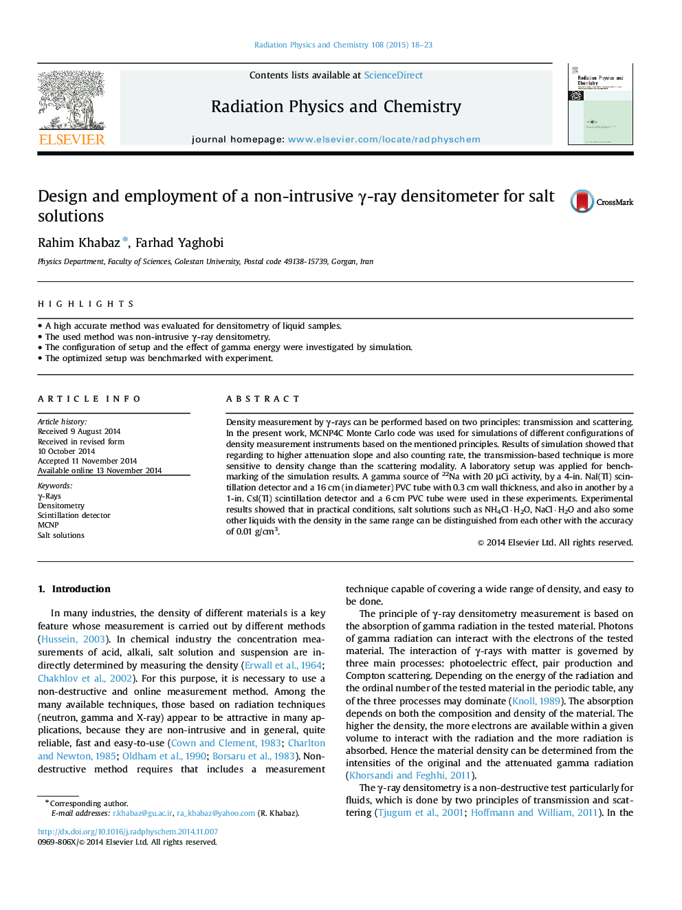 Design and employment of a non-intrusive γ-ray densitometer for salt solutions