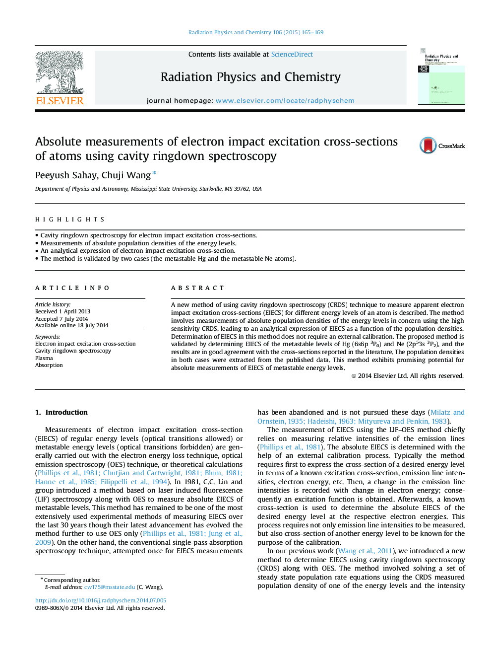 Absolute measurements of electron impact excitation cross-sections of atoms using cavity ringdown spectroscopy