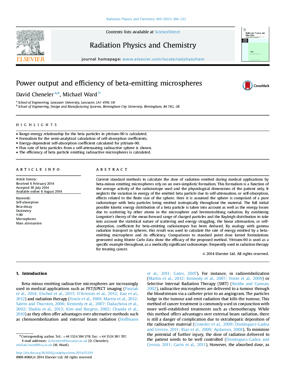 Power output and efficiency of beta-emitting microspheres