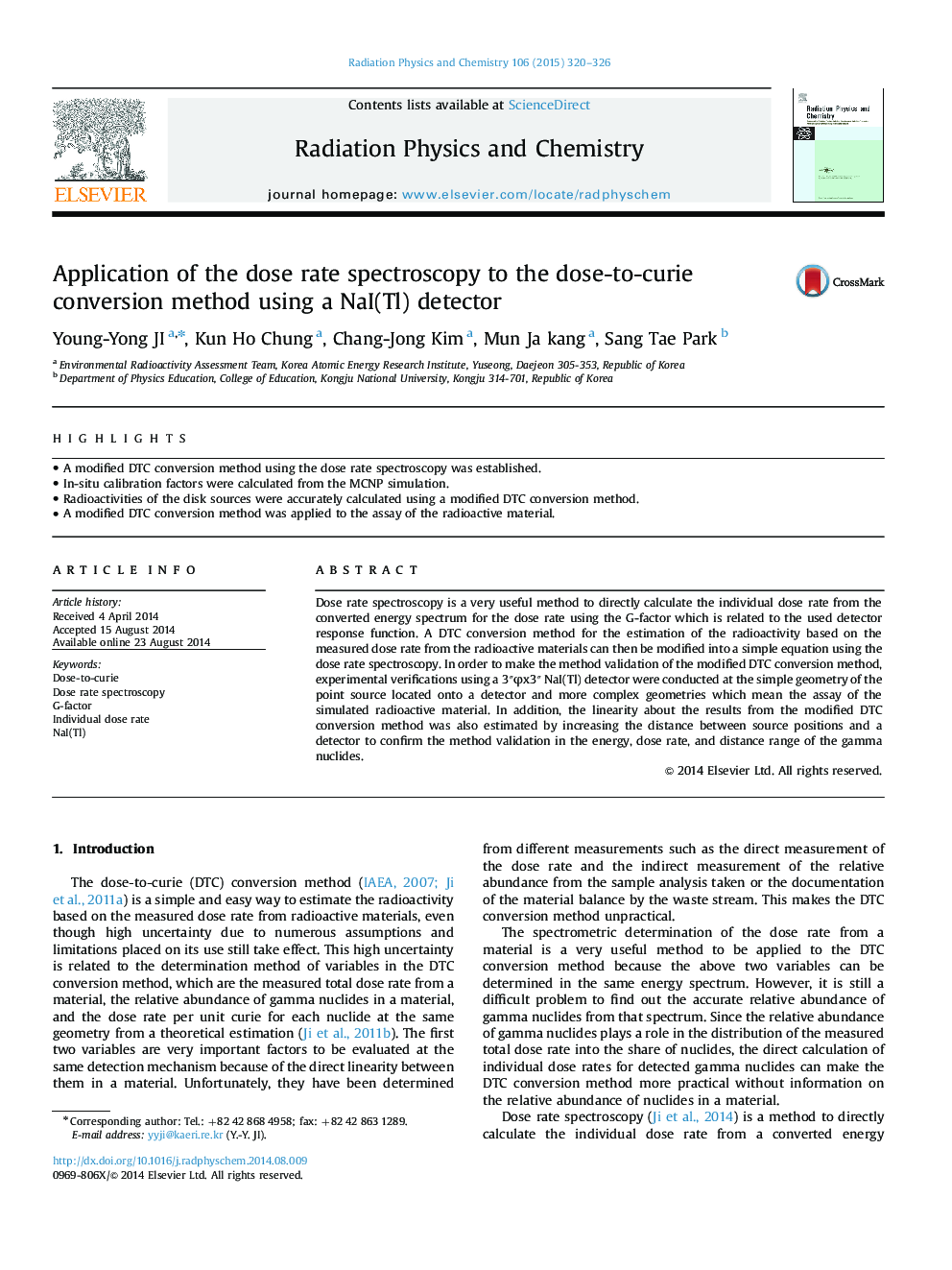 Application of the dose rate spectroscopy to the dose-to-curie conversion method using a NaI(Tl) detector