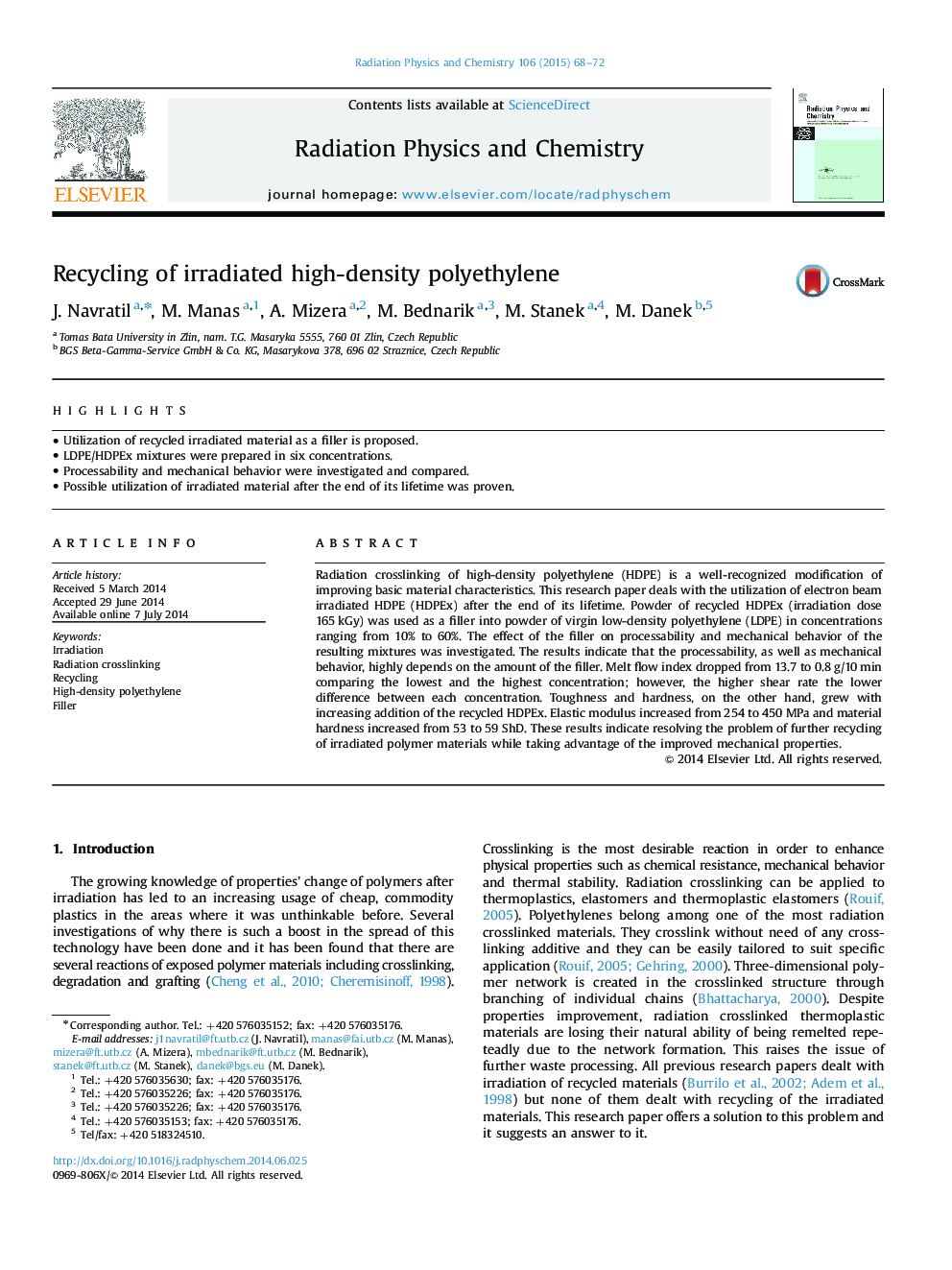 Recycling of irradiated high-density polyethylene