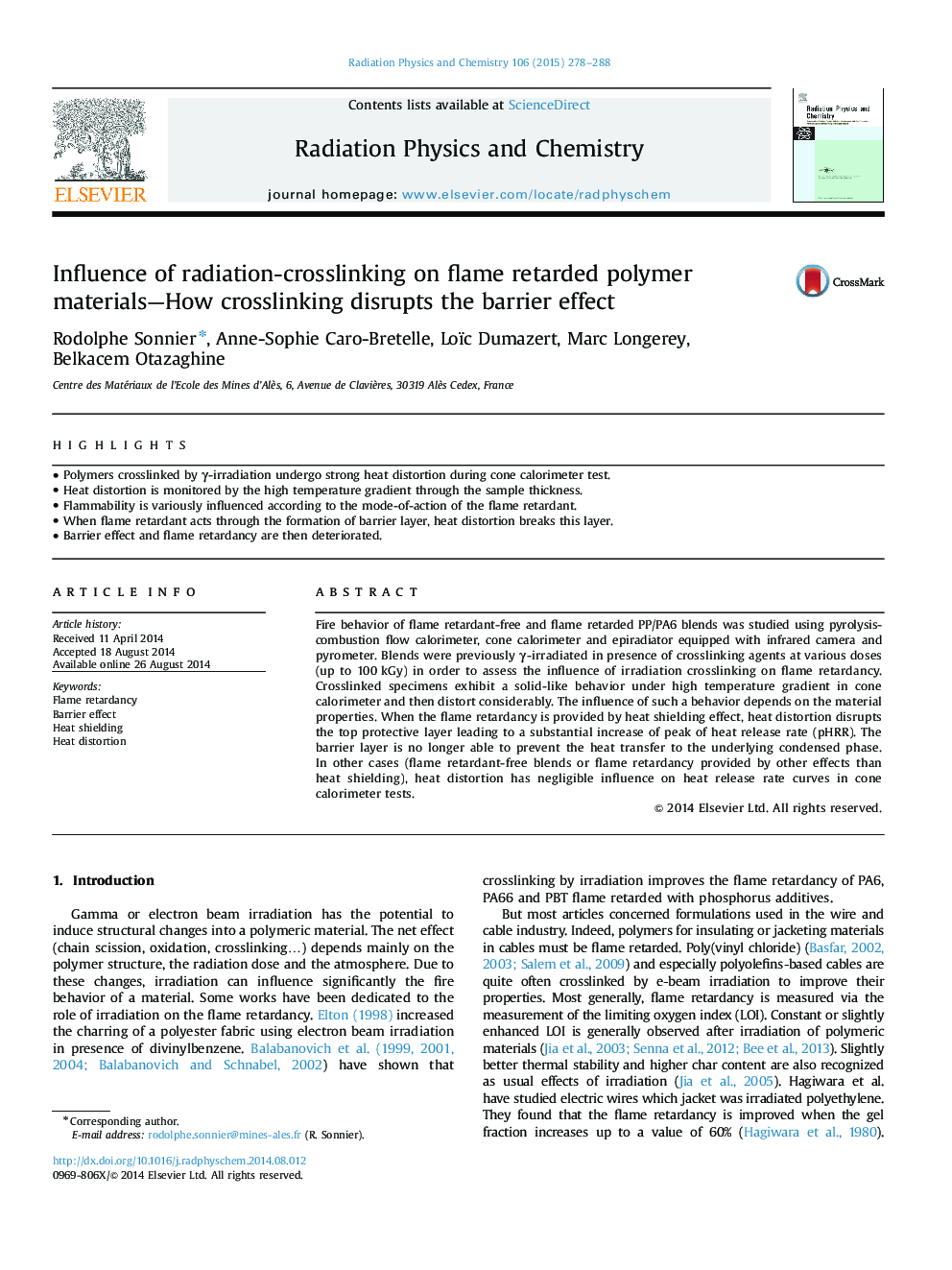 Influence of radiation-crosslinking on flame retarded polymer materials—How crosslinking disrupts the barrier effect