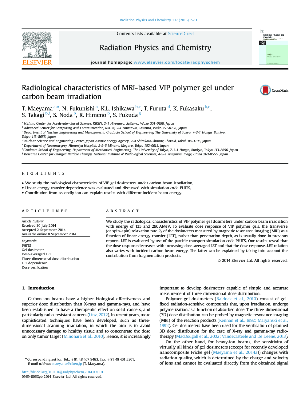 Radiological characteristics of MRI-based VIP polymer gel under carbon beam irradiation