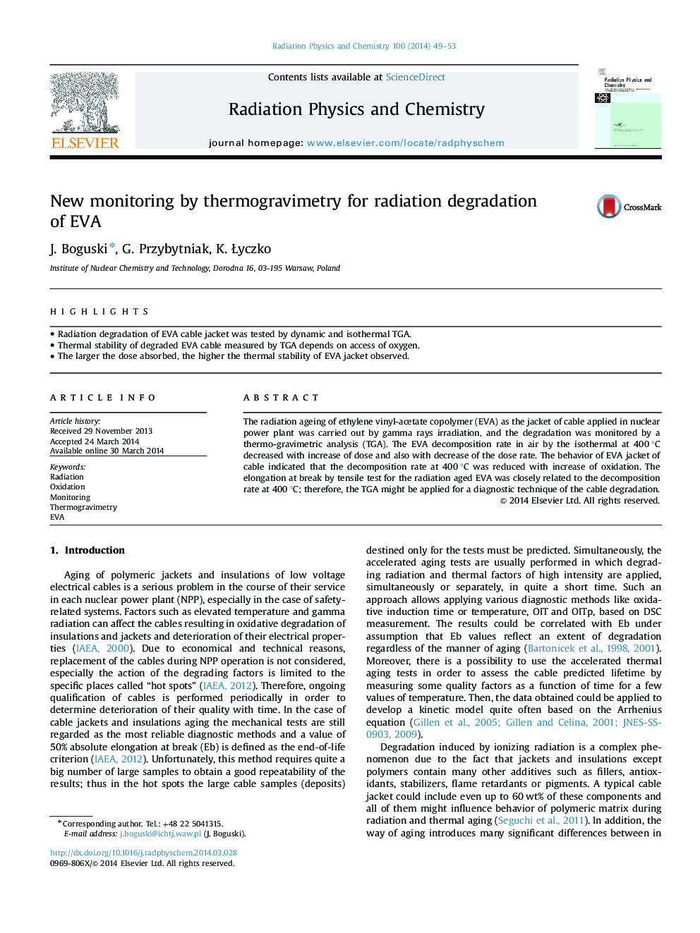 New monitoring by thermogravimetry for radiation degradation of EVA