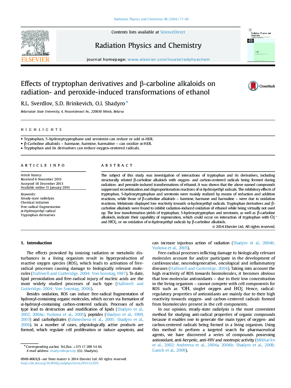 Effects of tryptophan derivatives and β-carboline alkaloids on radiation- and peroxide-induced transformations of ethanol