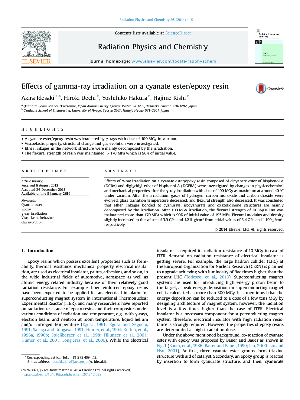 Effects of gamma-ray irradiation on a cyanate ester/epoxy resin