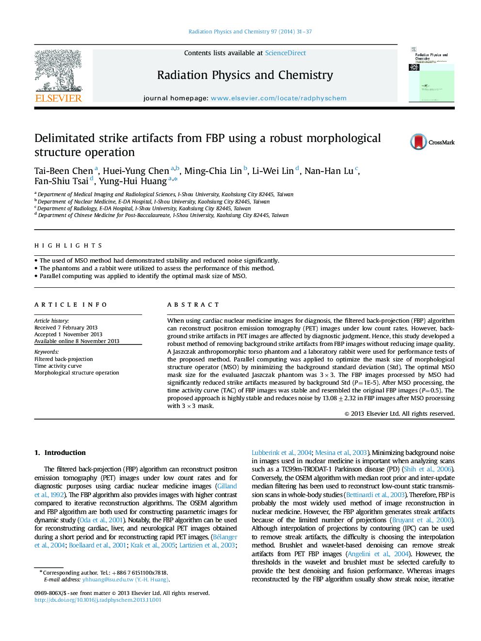 Delimitated strike artifacts from FBP using a robust morphological structure operation