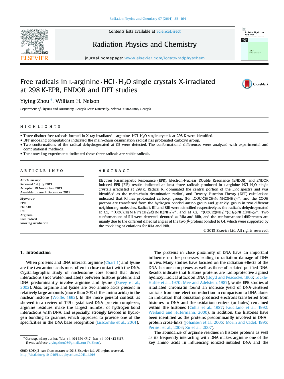 Free radicals in l-arginine·HCl·H2O single crystals X-irradiated at 298 K-EPR, ENDOR and DFT studies