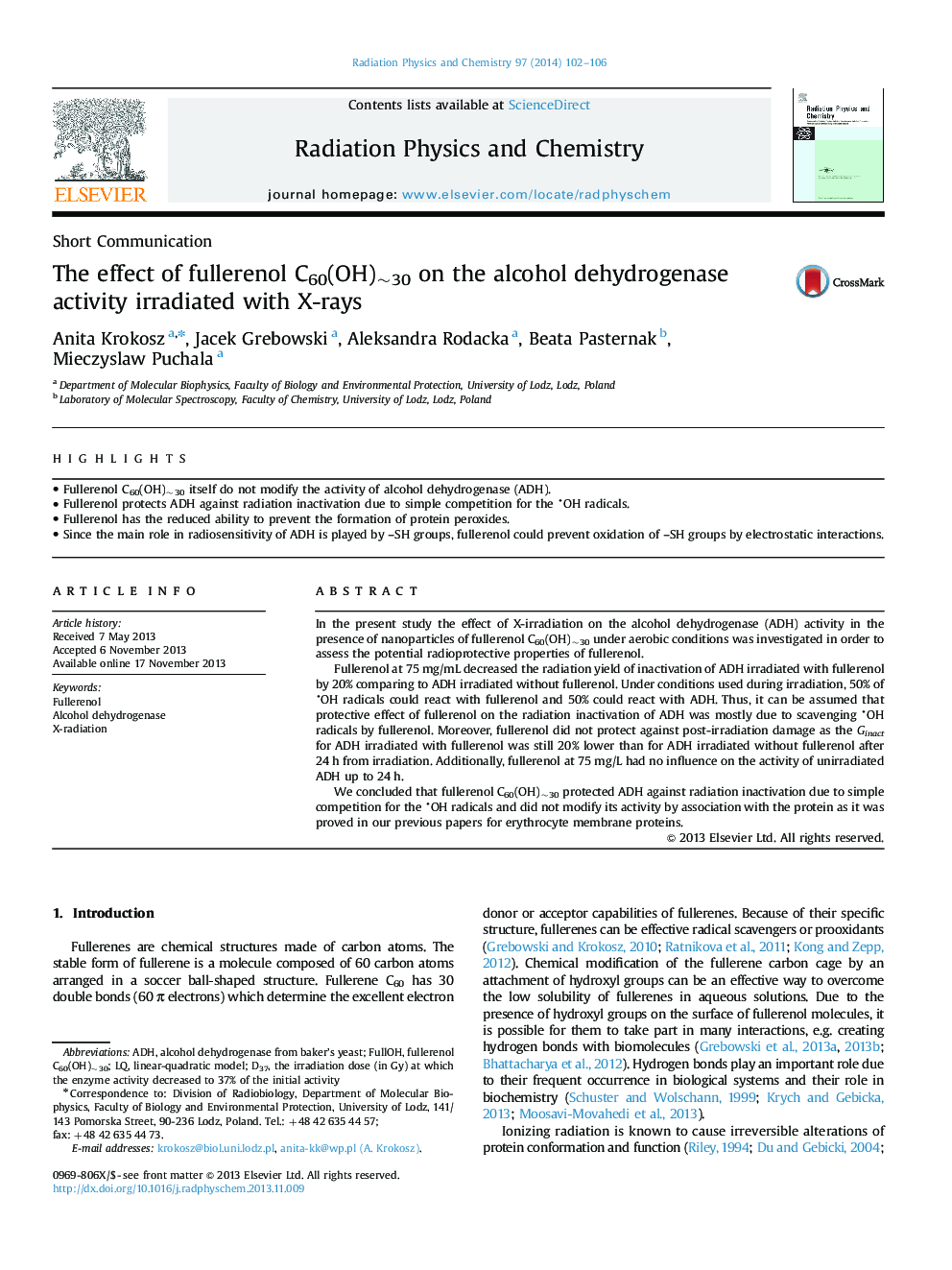 The effect of fullerenol C60(OH)~30 on the alcohol dehydrogenase activity irradiated with X-rays