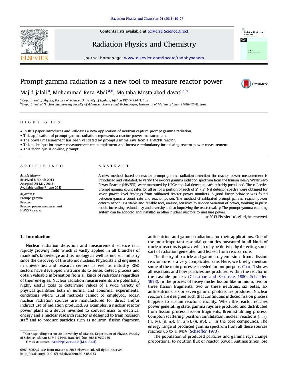 Prompt gamma radiation as a new tool to measure reactor power