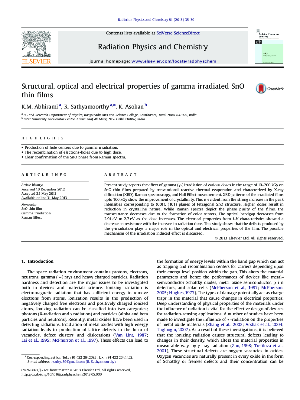 Structural, optical and electrical properties of gamma irradiated SnO thin films