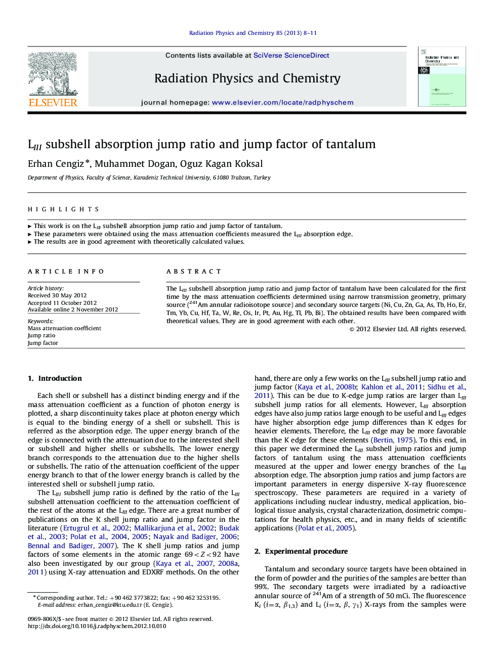 LIII subshell absorption jump ratio and jump factor of tantalum