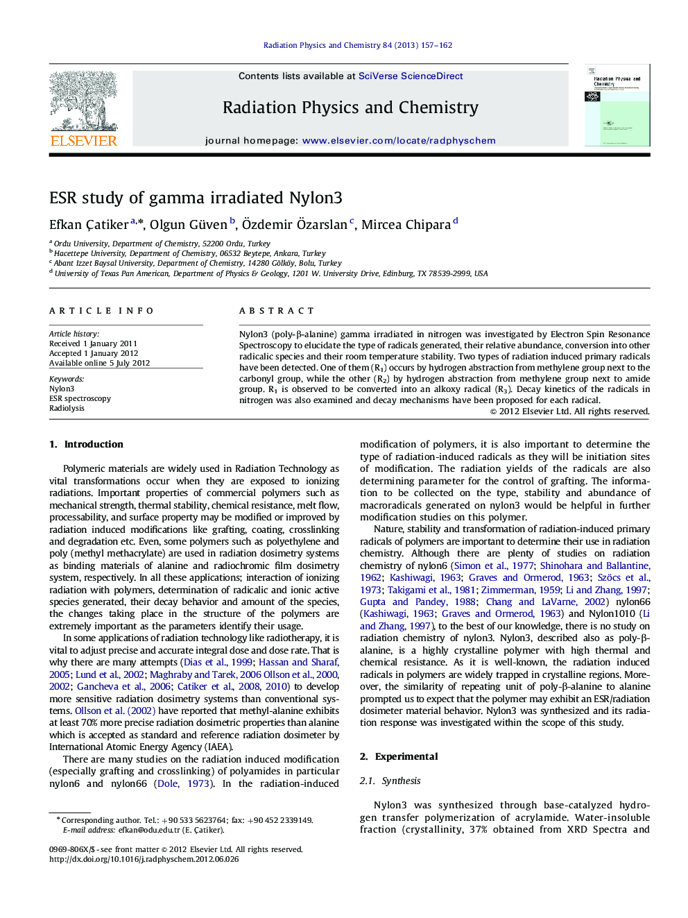 ESR study of gamma irradiated Nylon3