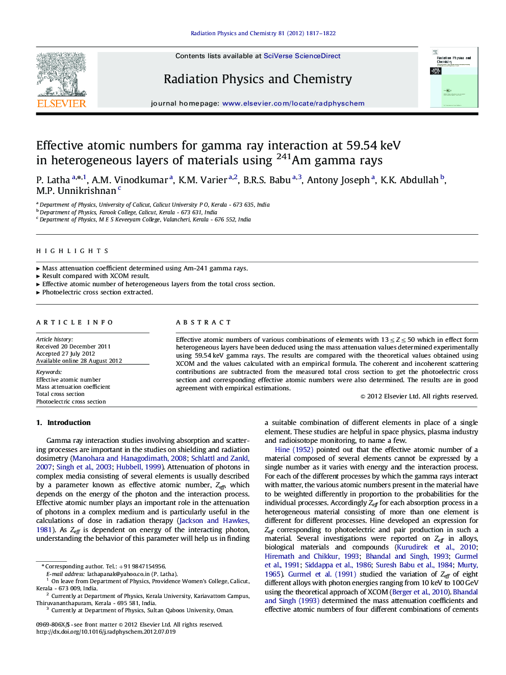 Effective atomic numbers for gamma ray interaction at 59.54 keV in heterogeneous layers of materials using 241Am gamma rays