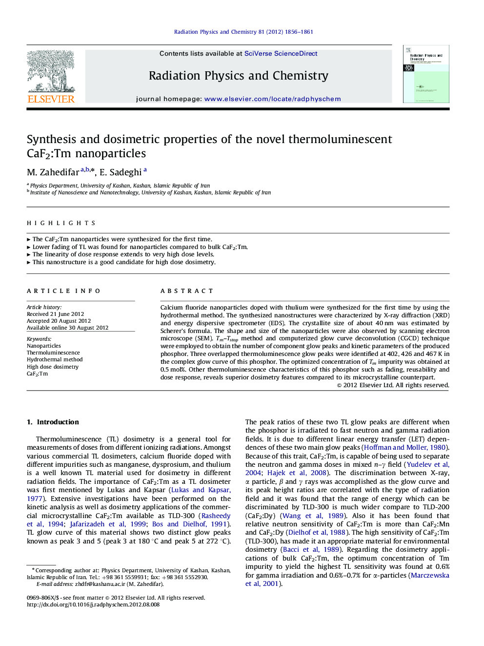 Synthesis and dosimetric properties of the novel thermoluminescent CaF2:Tm nanoparticles