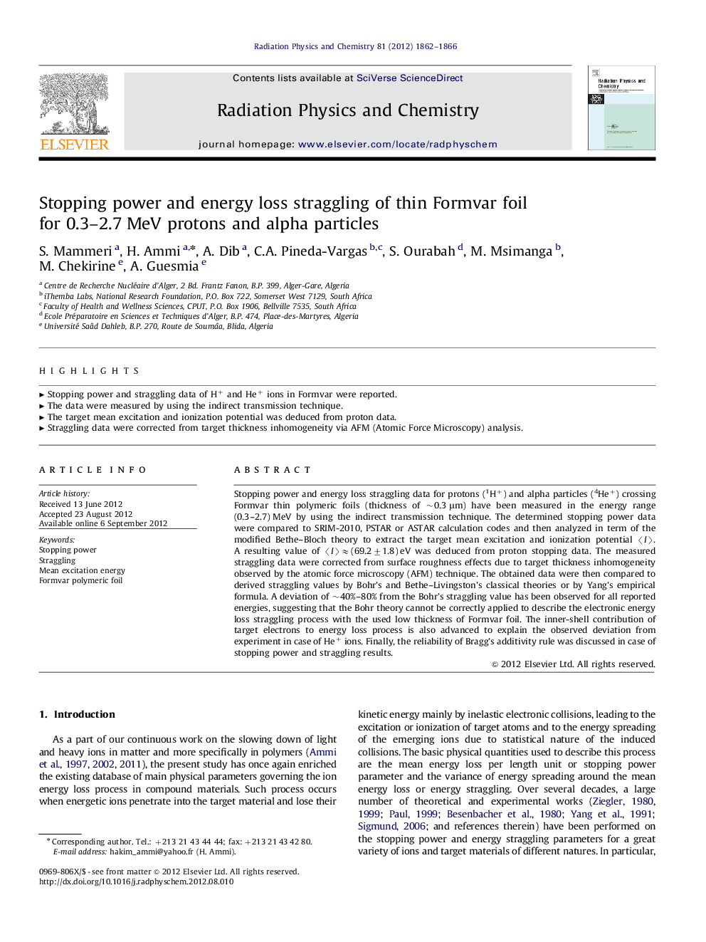 Stopping power and energy loss straggling of thin Formvar foil for 0.3–2.7 MeV protons and alpha particles