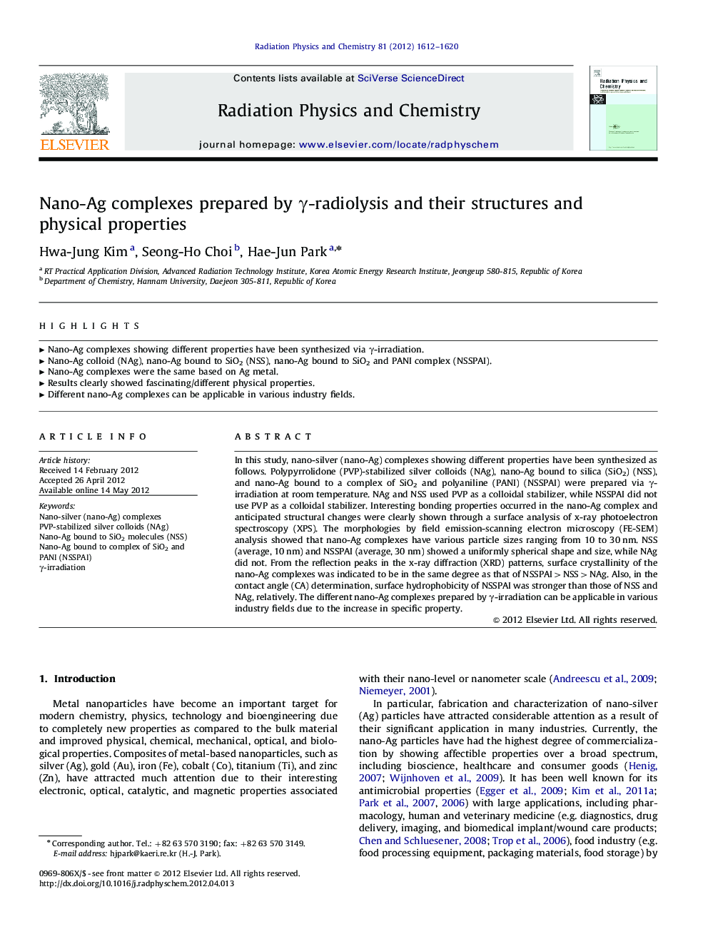 Nano-Ag complexes prepared by γ-radiolysis and their structures and physical properties