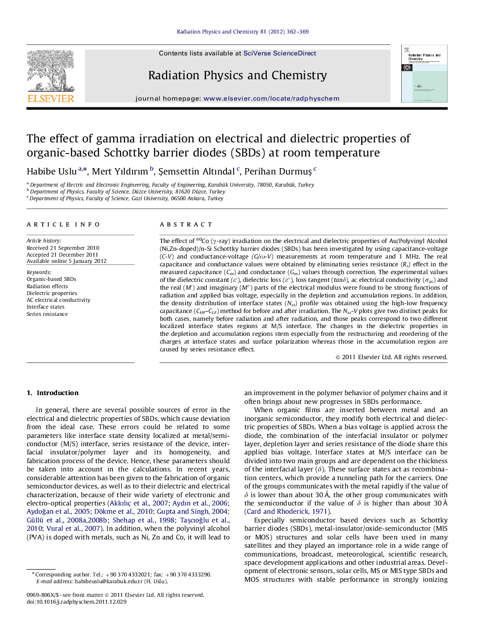 The effect of gamma irradiation on electrical and dielectric properties of organic-based Schottky barrier diodes (SBDs) at room temperature