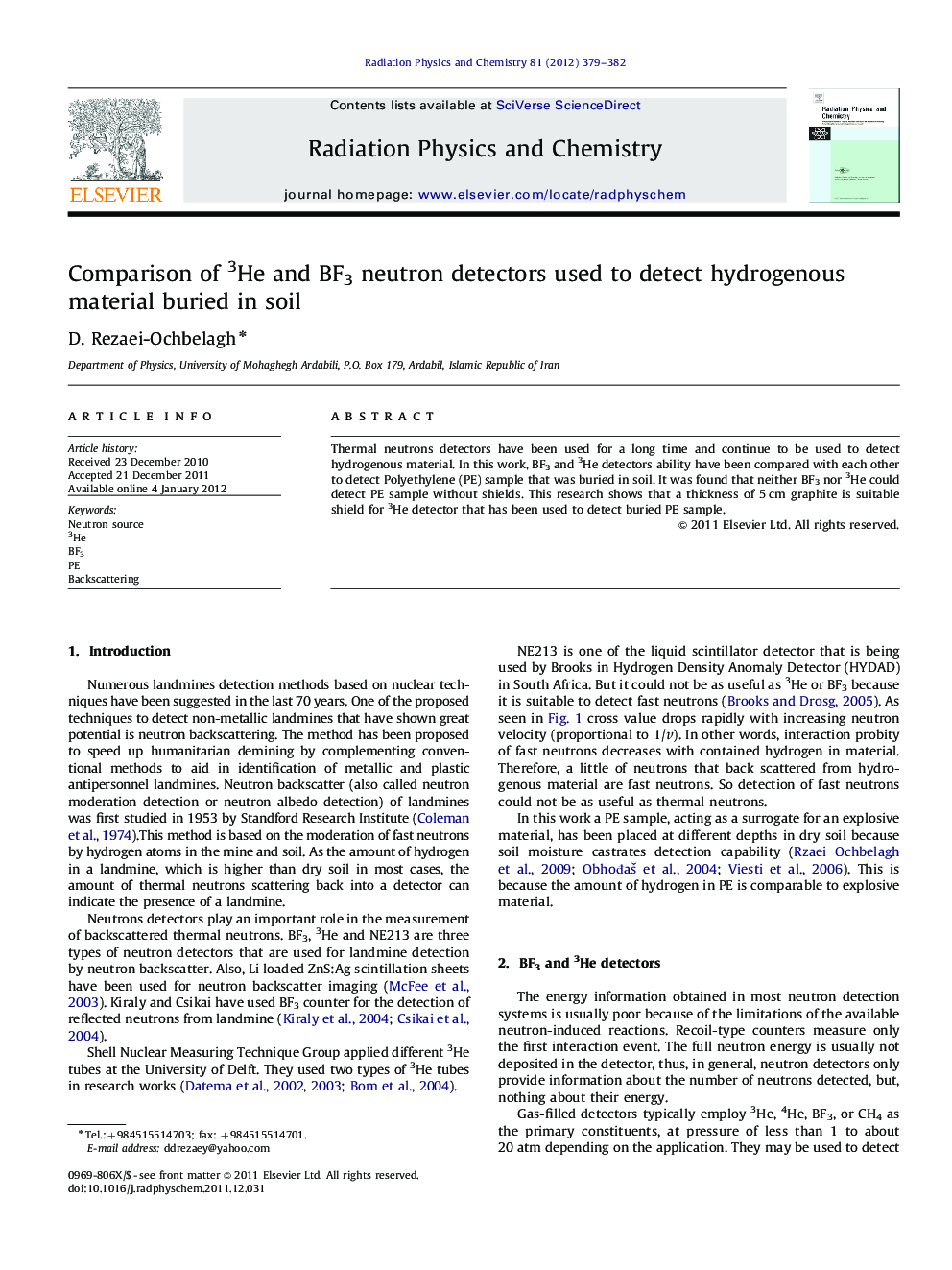 Comparison of 3He and BF3 neutron detectors used to detect hydrogenous material buried in soil