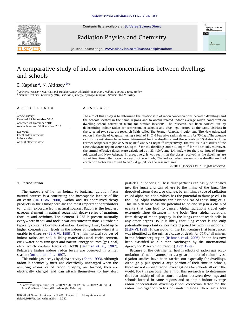 A comparative study of indoor radon concentrations between dwellings and schools