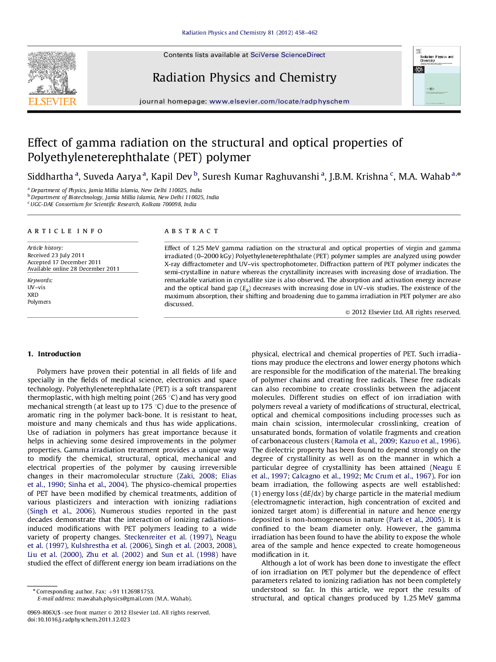 Effect of gamma radiation on the structural and optical properties of Polyethyleneterephthalate (PET) polymer
