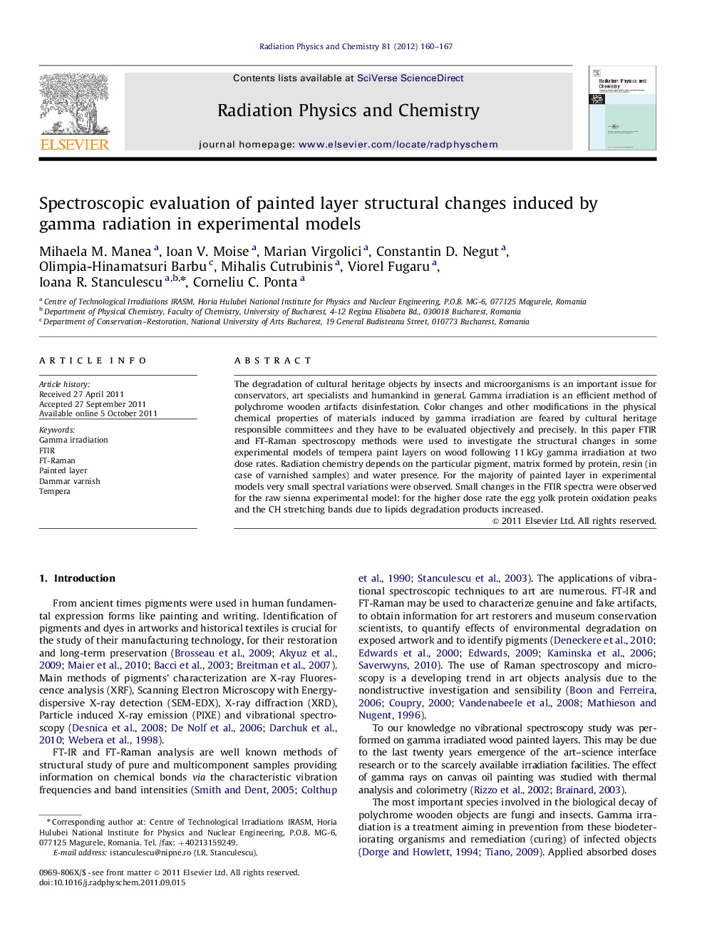 Spectroscopic evaluation of painted layer structural changes induced by gamma radiation in experimental models