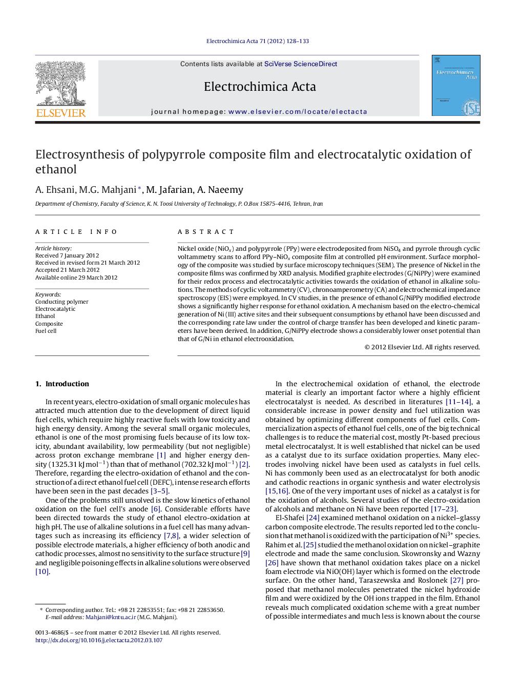 Electrosynthesis of polypyrrole composite film and electrocatalytic oxidation of ethanol