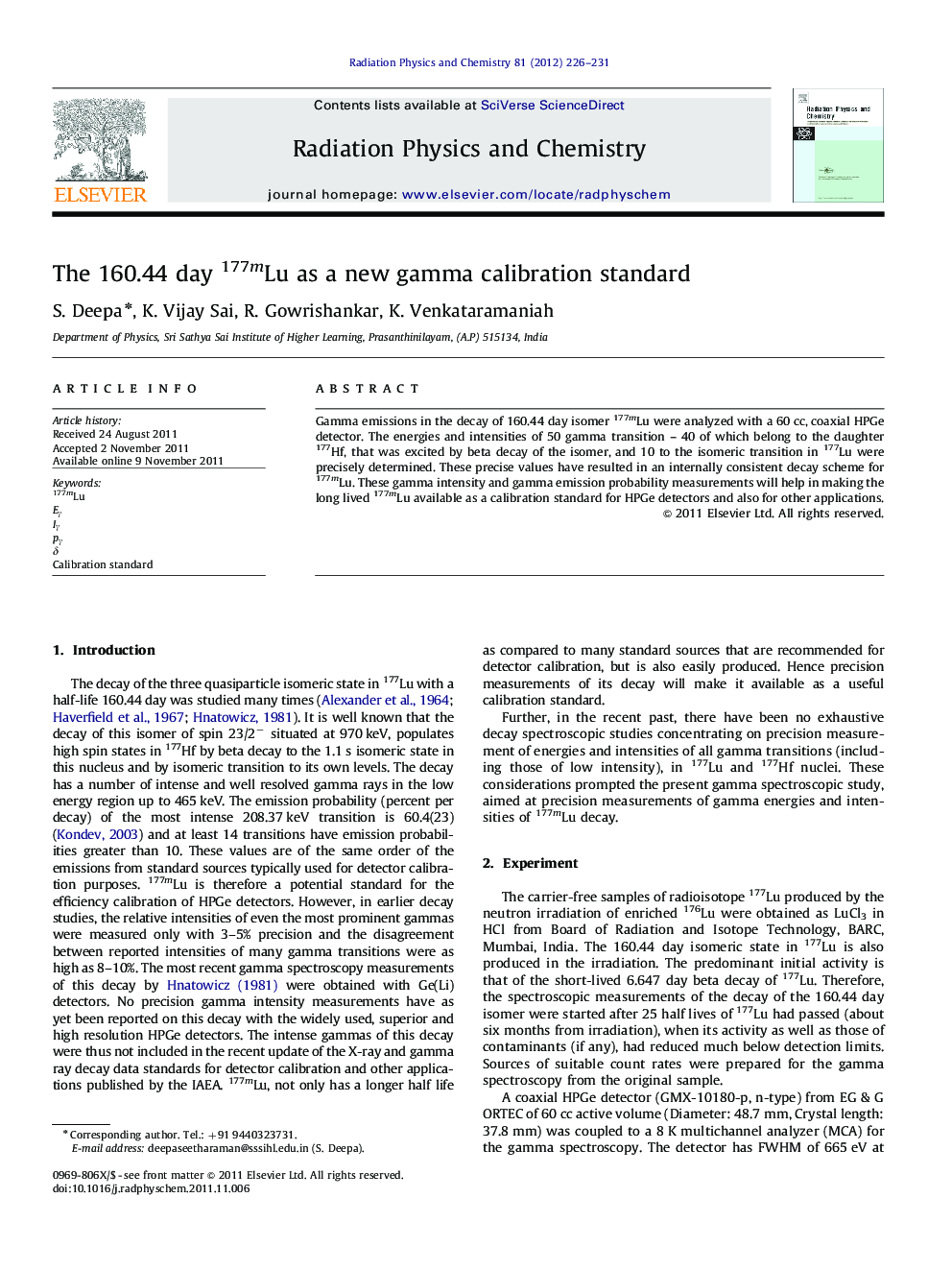 The 160.44 day 177mLu as a new gamma calibration standard