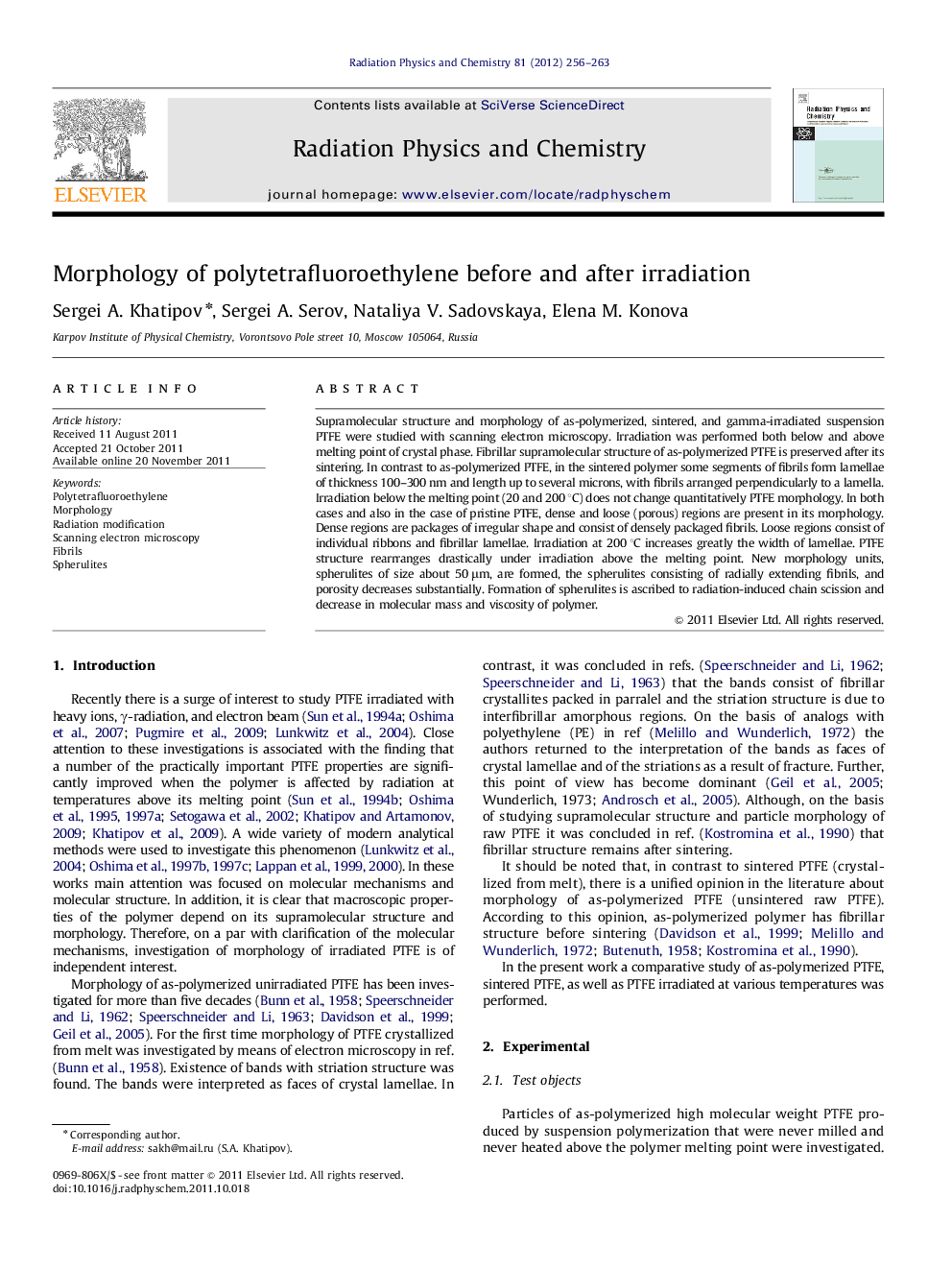 Morphology of polytetrafluoroethylene before and after irradiation