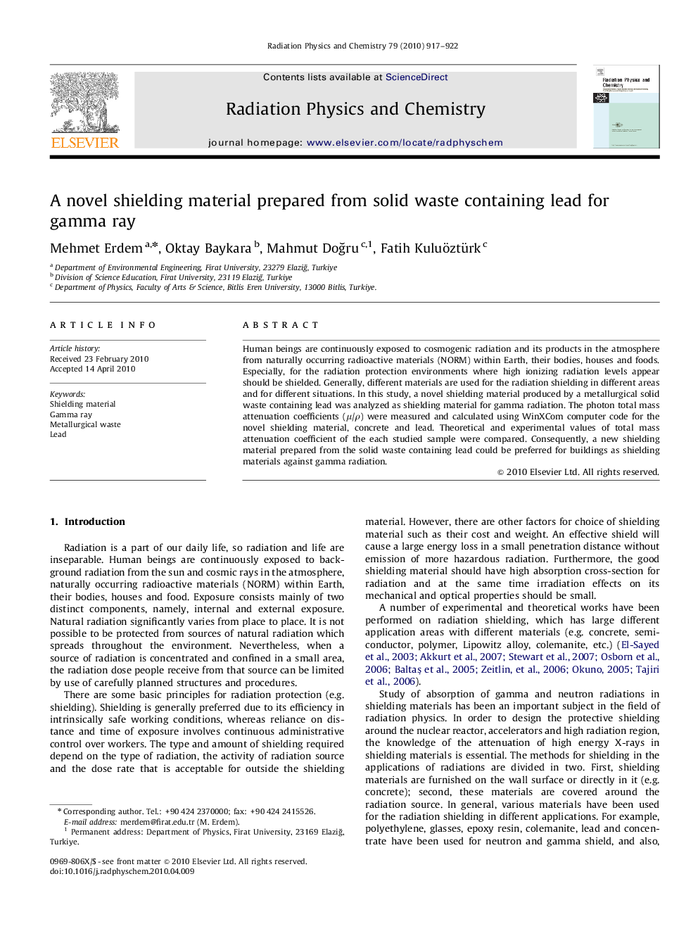 A novel shielding material prepared from solid waste containing lead for gamma ray