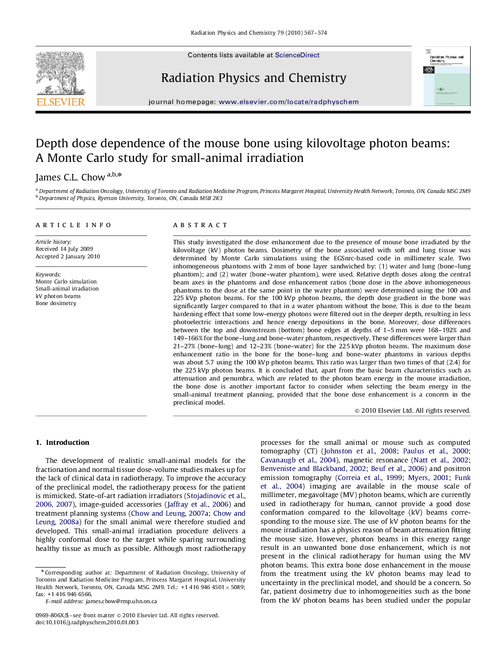 Depth dose dependence of the mouse bone using kilovoltage photon beams: A Monte Carlo study for small-animal irradiation