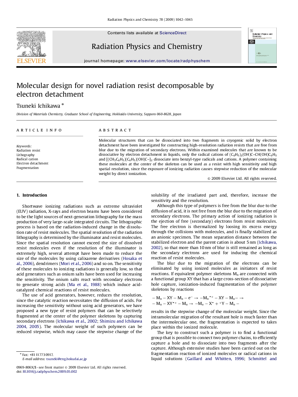 Molecular design for novel radiation resist decomposable by electron detachment