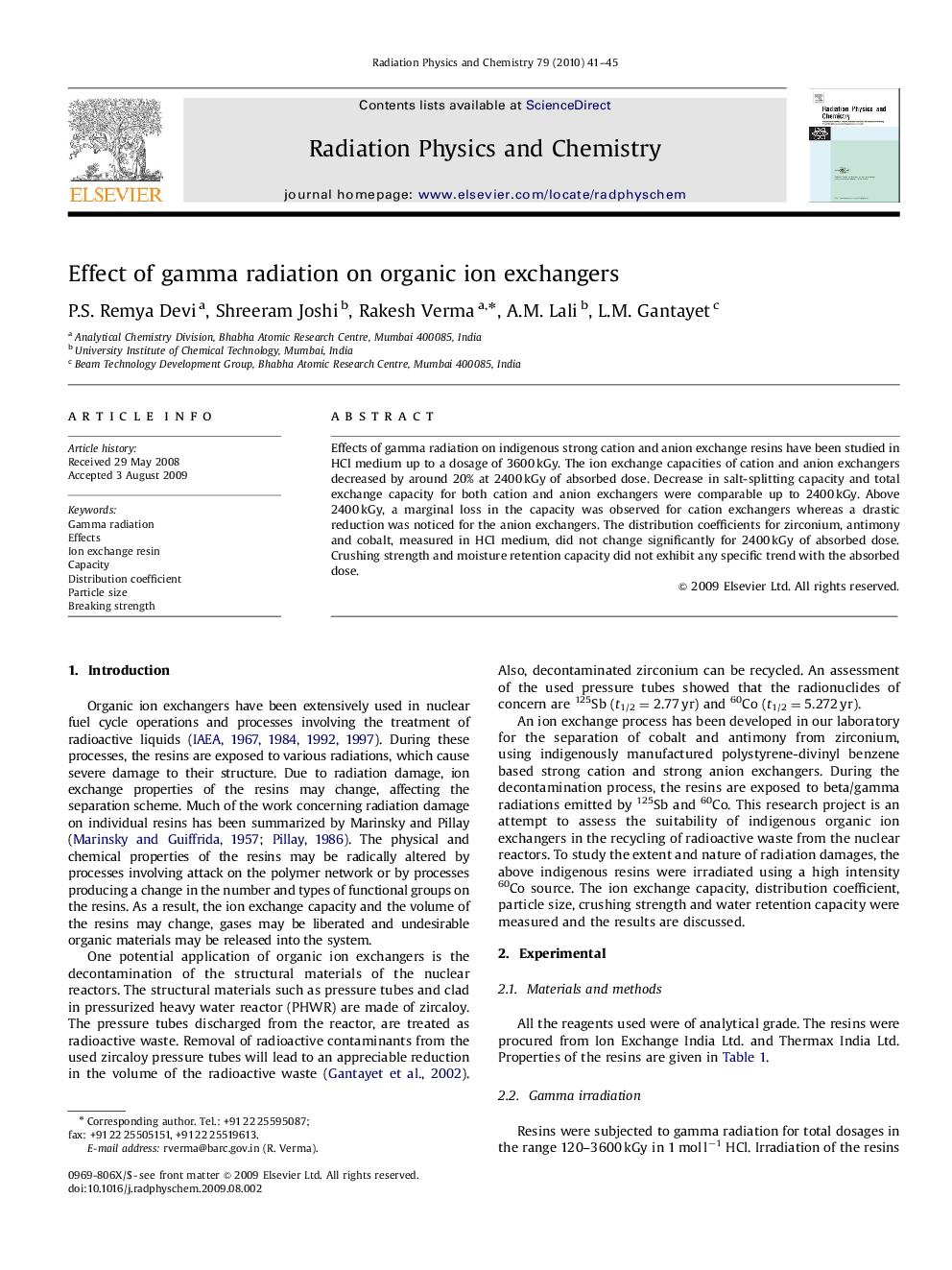 Effect of gamma radiation on organic ion exchangers