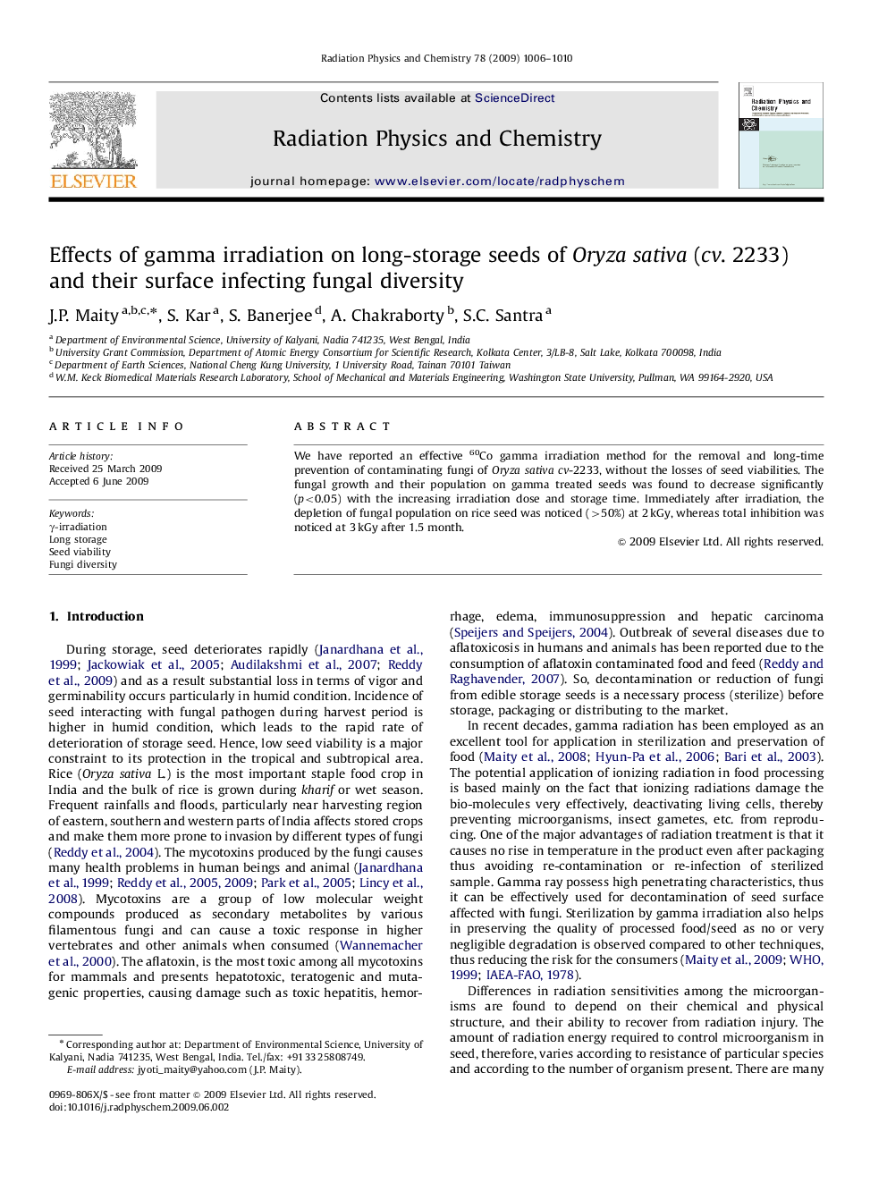 Effects of gamma irradiation on long-storage seeds of Oryza sativa (cv. 2233) and their surface infecting fungal diversity