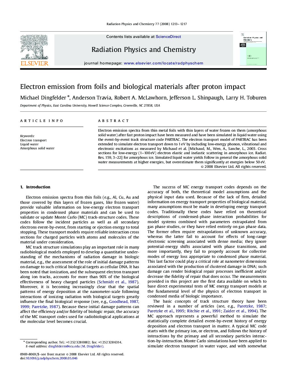 Electron emission from foils and biological materials after proton impact