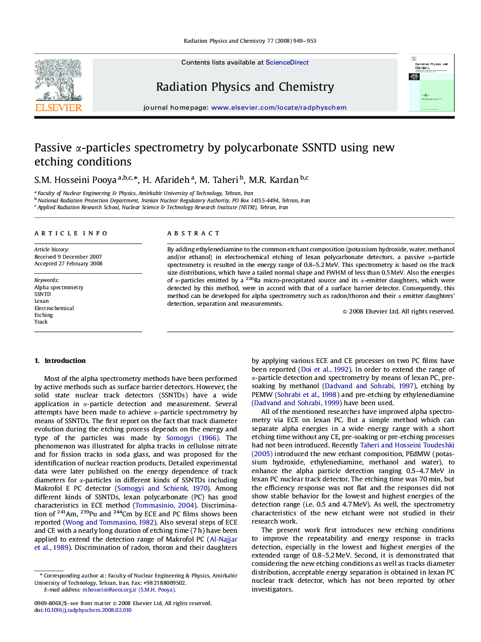 Passive α-particles spectrometry by polycarbonate SSNTD using new etching conditions