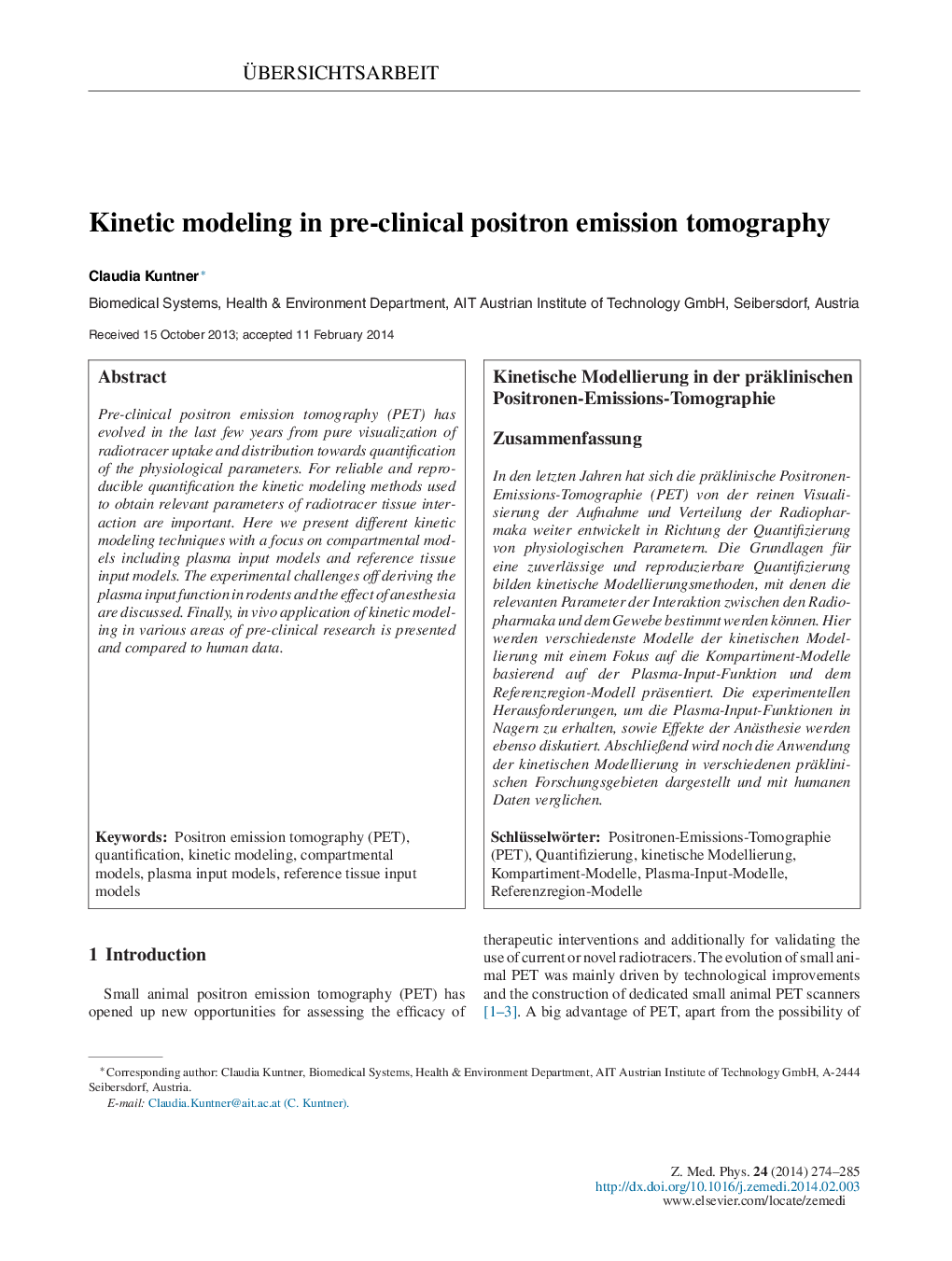 Kinetic modeling in pre-clinical positron emission tomography