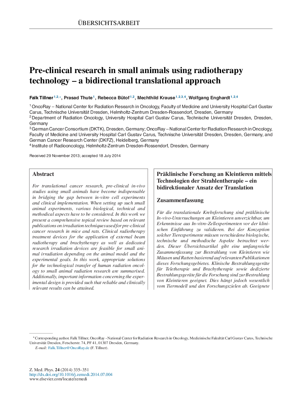 پیش از تحقیق بالینی در حیوانات کوچک با استفاده از تکنولوژی پرتو درمان - یک روش ترجمه دو طرفه 