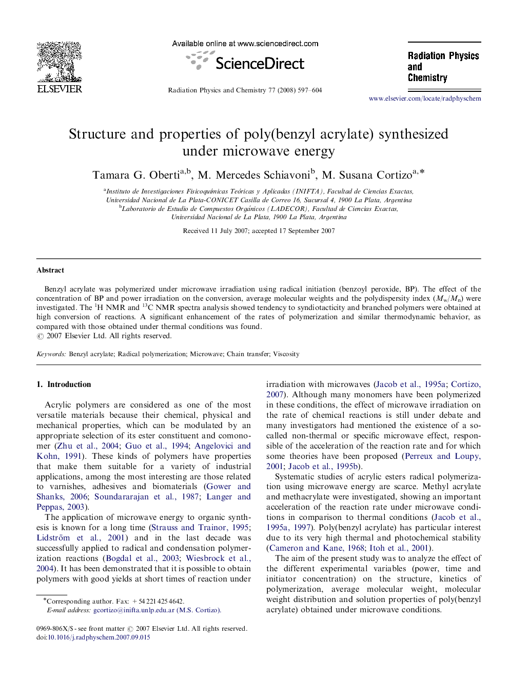 Structure and properties of poly(benzyl acrylate) synthesized under microwave energy