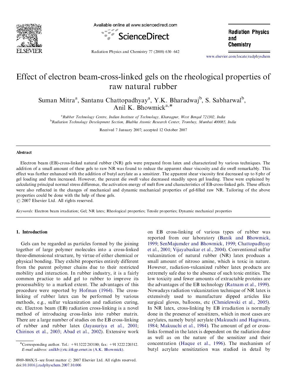 Effect of electron beam-cross-linked gels on the rheological properties of raw natural rubber